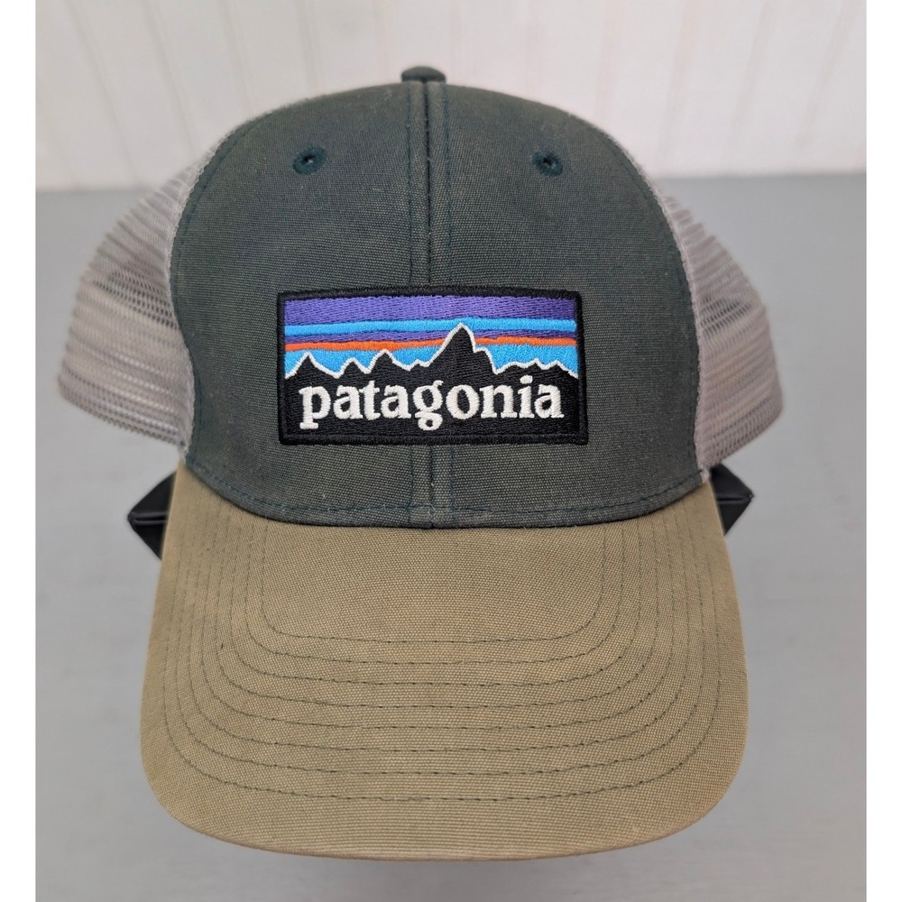 Patagonia P-6 Logo Trucker Hat Men's Green Tan Gray Adjustable Snapback Mesh Cap
